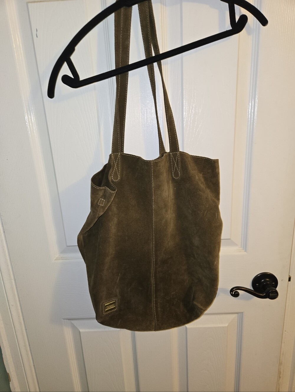 Suede Tote Bag in Olive Green by Tom's